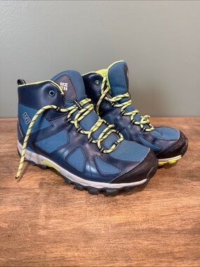 Columbia Kids Navy and Lime Trail Hiking Boots